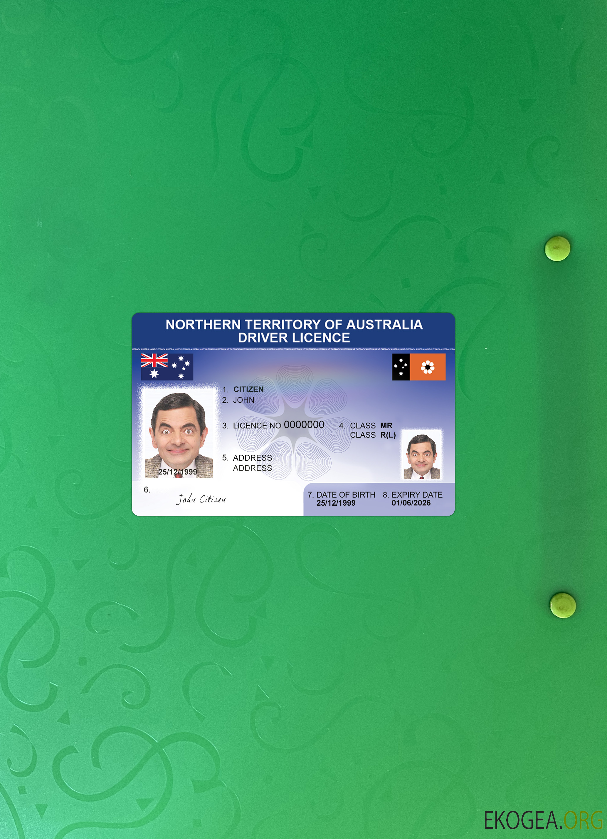 Australie Territoire du Nord permis de conduire photolook recto